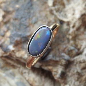 Custom Made 10k YG Ring with Solid Lightning Ridge Multi-Color Opal