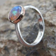 Load image into Gallery viewer, Lightning Ridge Crystal Opal Gold Sterling Ring