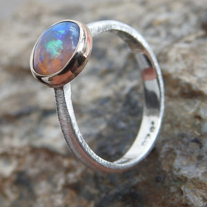 Lightning Ridge Crystal Opal Gold Sterling Ring