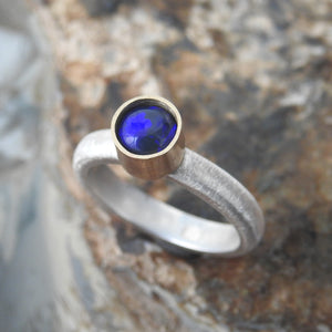 Made to order Solid Lightning Ridge Black Opal Ring with Blue Color