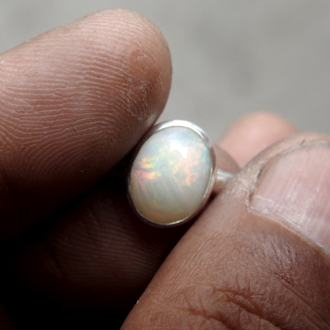 Solid Coober Pedy Opal Sterling Silver Ring