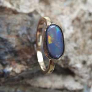 Custom Made 10k YG Ring with Solid Lightning Ridge Multi-Color Opal