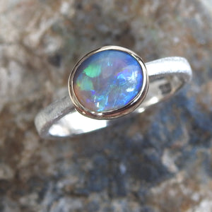 Lightning Ridge Crystal Opal Gold Sterling Ring