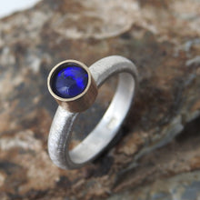 Load image into Gallery viewer, Made to order Solid Lightning Ridge Black Opal Ring with Blue Color