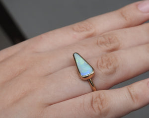 Lightning Ridge Solid White Opal Ring with Multi-Color