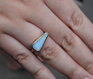 Lightning Ridge Solid White Opal Ring with Multi-Color