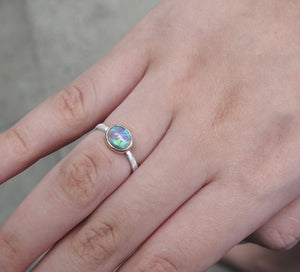 Lightning Ridge Crystal Opal Gold Sterling Ring