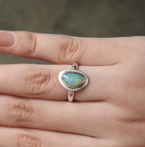 Solid Lightning Ridge Crystal Opal Ring