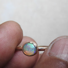 Load image into Gallery viewer, Solid Australian Lightning Ridge Crystal Opal Ring with Green Blue Colors