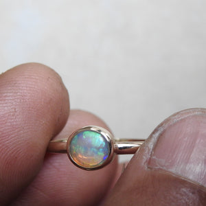 Solid Australian Lightning Ridge Crystal Opal Ring with Green Blue Colors