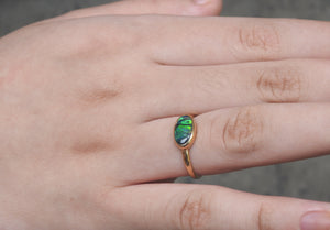 Solid Lightning Ridge Natural Black Opal Ring
