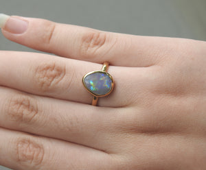 Lightning Ridge Solid Opal Ring with Multi-Color