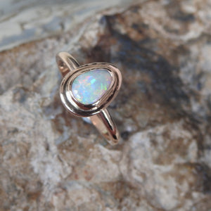 Lightning Ridge Solid Crystal Opal Rose Gold Ring with Multi-Color