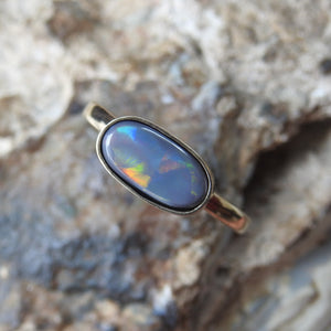 Custom Made 10k YG Ring with Solid Lightning Ridge Multi-Color Opal